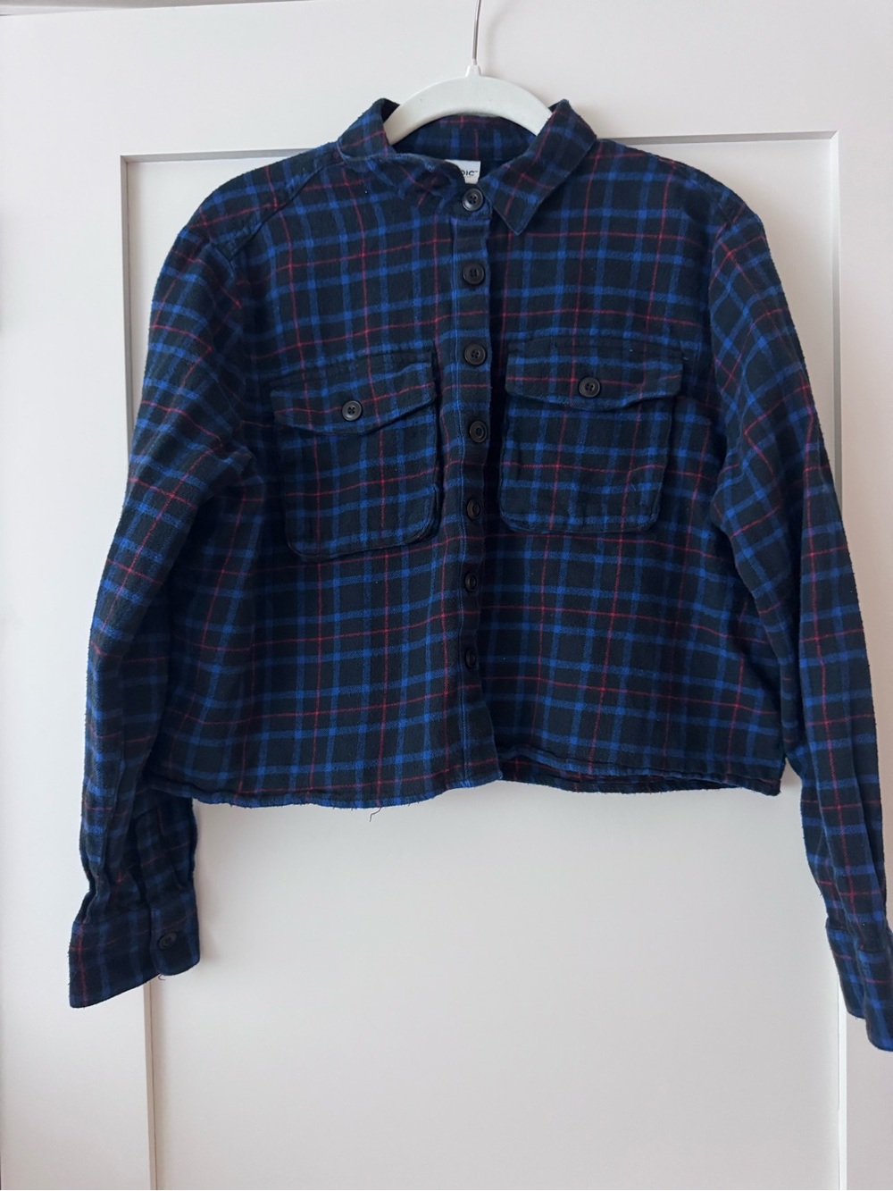 Women's Blue Plaid Button-Front Shirt Jacket